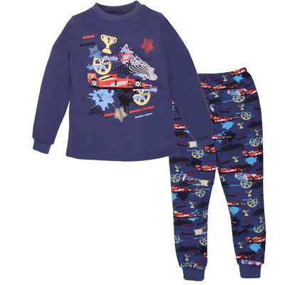 Дитяча піжама для хлопчика, р.110-164 см, футер , синя з принтом
