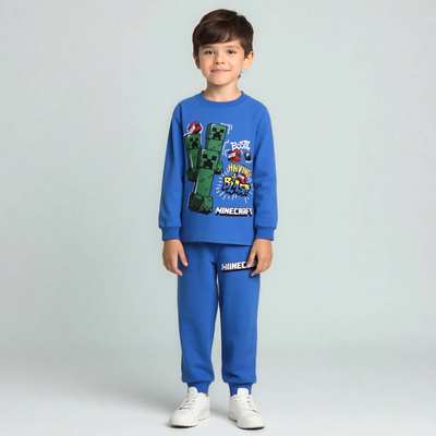 Піжама для хлопчика, 116-146см, Футер 100% бавовна, синя з аплікацією