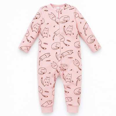 Детский комбинезон для девочки, р.80-86 см, интерлок "рапорт", розовый с принтом.