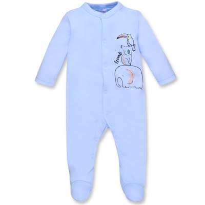 Детский комбинезон уни, р.50-56 см, интерлок, голубой с аппликацией.