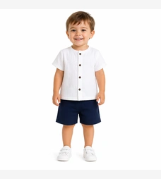 Комплект дитячий уні, р.104-110 см, муслін, білий з синім фото на tatoshka.ua