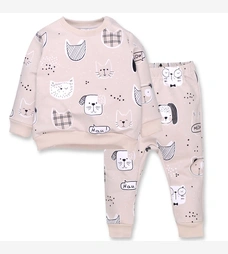 Костюм дитячий комлектом, р.80-98 см, петельний футер, бежевий з принтом фото на tatoshka.ua