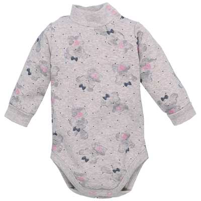 Дитяче боді-гольф з довгим рукавом, р.68-98 см, рібана, бежевий з принтом