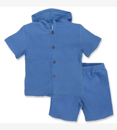 Комплект дитячий уні, р.116-134 см, муслін, синій фото на tatoshka.ua