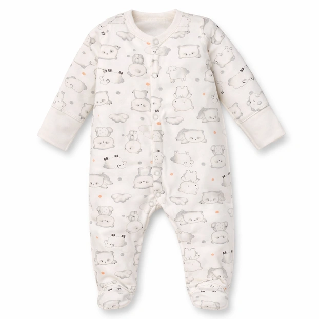 Детский комбинезон уни, р.56 см, футер с начесом, молочный с принтом фото Татошка