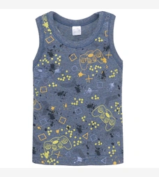 Дитяча майка для хлопчика, р.92-134 см, рібана, синя з принтом фото на tatoshka.ua