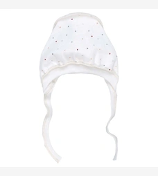 Дитячий чепчик для дівчинки р.50-56 см, футер з начісом, молочний з принтом фото на tatoshka.ua