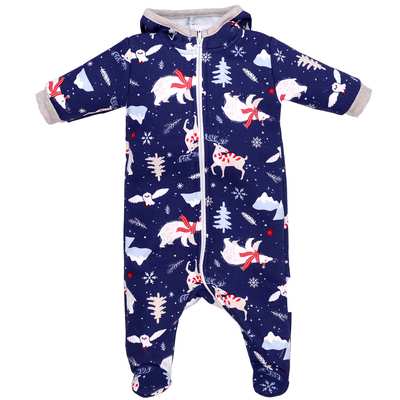 Дитячий комбінезон уні р.56-86 см, футер тринитка, синій з принтом