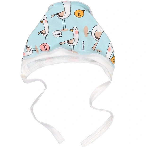 Дитячий чепчик для дівчинки, інтерлок, блакитний з принтом фото Татошка