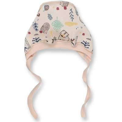 Дитячий чепчик уні р.56 см, футер, бежевий з принтом
