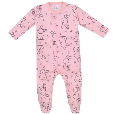 Детский комбинезон для девочки, р.62-86 см, интерлок, розовый с принтом.