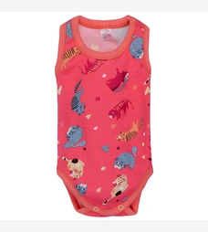 Дитяча боді-майка для дівчинки, р. 68-86см, рібана, коралова з принтом фото на tatoshka.ua