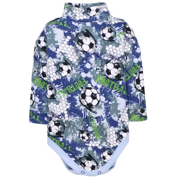 Дитяче боді-гольф з довгим рукавом, р.74-98 см, рібана, синій з принтом фото Татошка