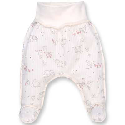Повзунки на резинці для дівчинки, 56-62см, інтерлок рапорт, молочний з принтом