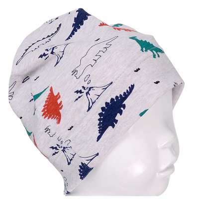 Детская шапочка, р 46-52 г, рибана, серый меланж с принтом