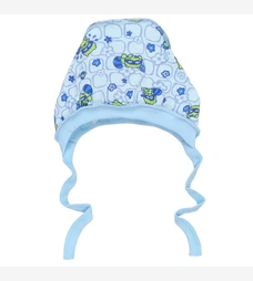 Дитячий чепчик для хлопчика, кулір, блакитний з принтом фото на tatoshka.ua