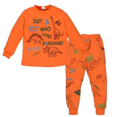 Дитяча піжама для хлопчика, р.86-146 см, футер , помаранчева з принтом