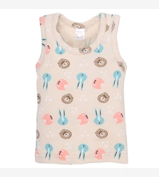 Дитяча майка для дівчинки, р.86-122 см, рібана, бежева з принтом фото на tatoshka.ua