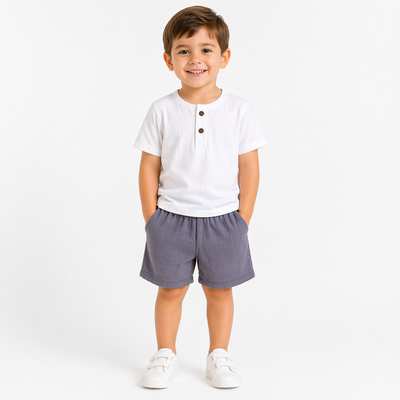 Комплект дитячий уні, р.116-134 см, муслін, білий з сірим