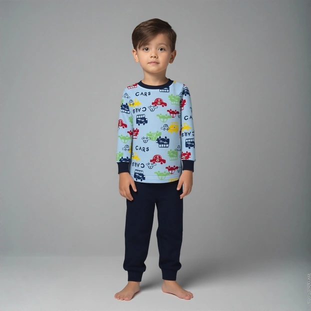 Комплект дитячий для хлопчика, р.92-116 см, футер тринитка, блакитний з принтом фото Татошка