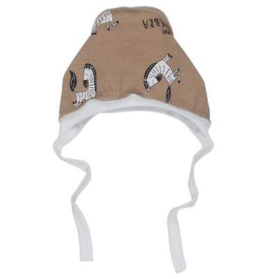 Дитячий чепчик уні, інтерлок, коричневий з принтом