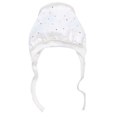 Дитячий чепчик для дівчинки р.50-56 см, футер з начісом, молочний з принтом