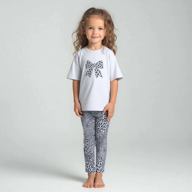 Комплект дитячий для дівчинки, р.134-164 см, кулір, сірий меланж з принтом фото Татошка