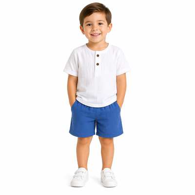 Комплект дитячий уні, р.116-134 см, муслін, білий з блакитним