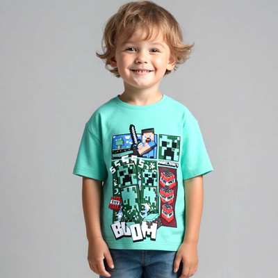 Футболка уні, р.104-140 см, кулір, зелена с аплікацією