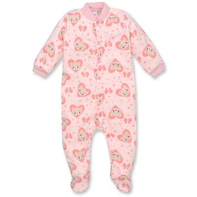 Дитячий комбінезон для дівчинки, р.62-74 см, футер з начісом, рожевий з принтом