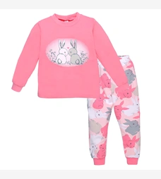 Дитяча піжама для дівчинки, р.104-164 см, футер, рожева з принтом фото на tatoshka.ua