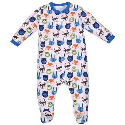 Детский комбинезон уни, р.62-86 см, интерлок, белый с принтом.