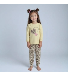 Піжама дитяча для дівчинки, р.92-164 см, інтерлок, бежева з принтом фото на tatoshka.ua