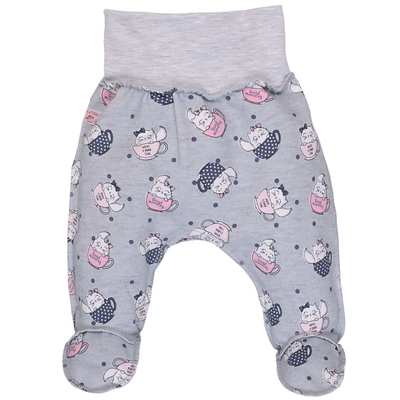 Ползунки на резинке для девочки, 50-68см, футер, серый с принтом